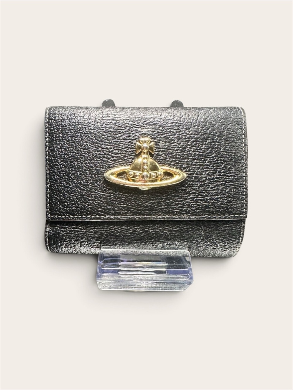 Vivienne Westwood Black Cow Leather Executive Wallet with Gold Orb Emblem